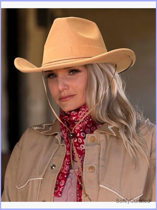 Retro Felt Wide Brim Cowboy Hat with Wind Lanyard main image 4